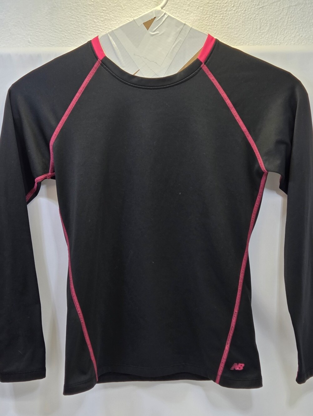 New Balance Black Long-Sleeve Active Top with Pink Trim